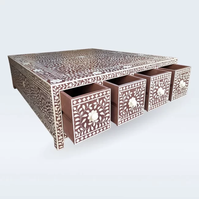 Bone Inlay Coffee Table With Drawers