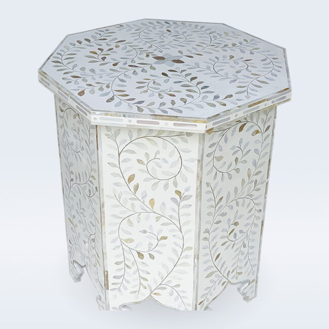 mother of pearl end table white