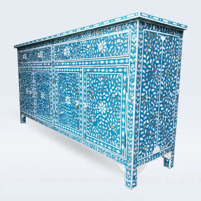 mother of pearl inlay cabinet blue
