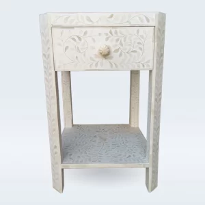 Bone Inlay White Bedside Table