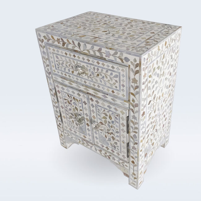 mother of pearl inlay bedside white